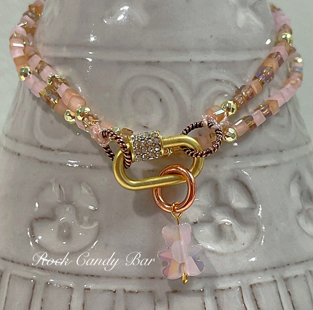 Young Girls Pink Crystal Teddy Bear Necklace Sweet Flower Girl Etsy