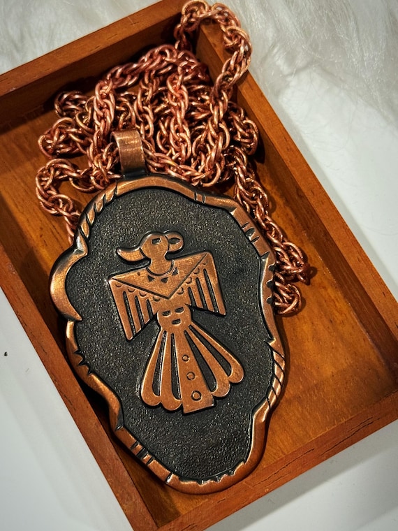 Vintage Copper Thunderbird Shield Necklace: Nativ… - image 2