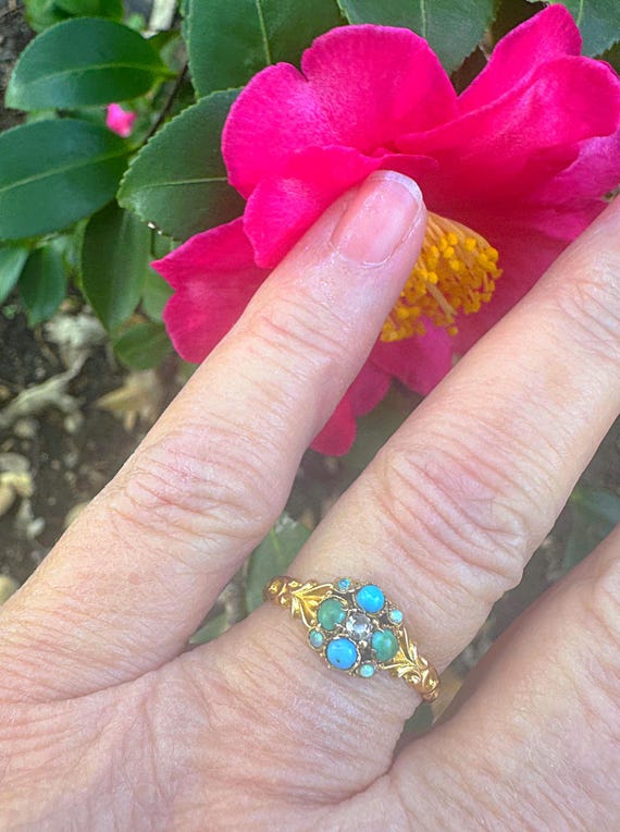 Antique Gold Flower Clover Ring – Multi-Gemstone … - image 8