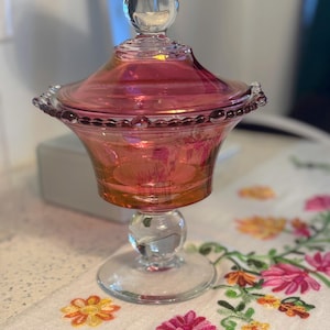 Vintage Pink Candy Dish Covered Dish Antique Pink Glass Decor Pretty Pink Decor Luxury Vintage Gifts for Her Gift for Mom Gift for Grandma