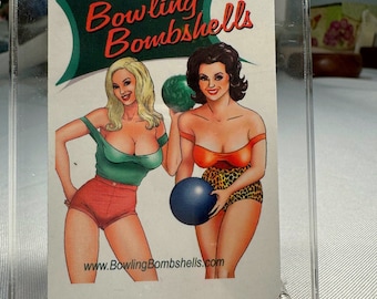 Bowling Beauties Desk Art – Small Framed Pin-Up Bowling Bombshells, Fun Novelty Gift for Him, Bowling Fans & League Decor