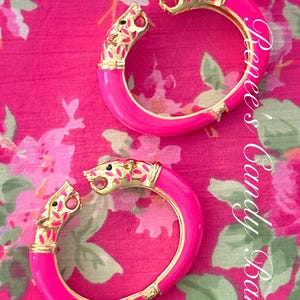 Neon Pink Enamel Panther Bracelet Panther Jewelry Vintage Panther Pink Panther Vintage Jaguar Hinged Bracelets Cool 80s Fashion Pink Vintage