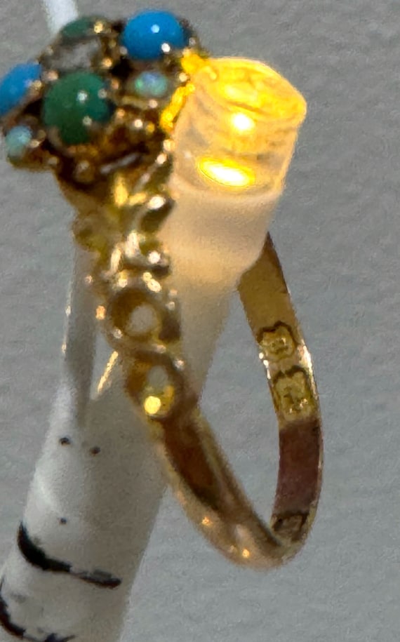 Antique Gold Flower Clover Ring – Multi-Gemstone … - image 6