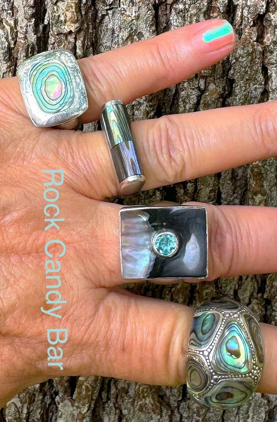 Amazing Vintage Abalone Rings Sterling Silver Abal