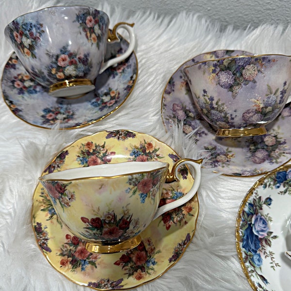 Vintage Pretty Tea Cup & Sauce Sets One of a Kind Vintage Tea Cup Sets (Each Set Sold Separately)