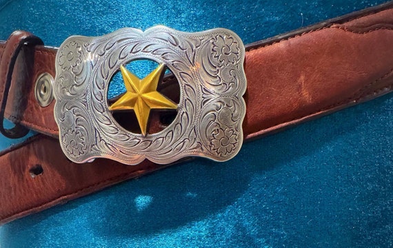 Texas Lone Star Leather Belt Texas Lone Star Metal Belt Buckle Antique Nickel 6004-21 USA  main image 3