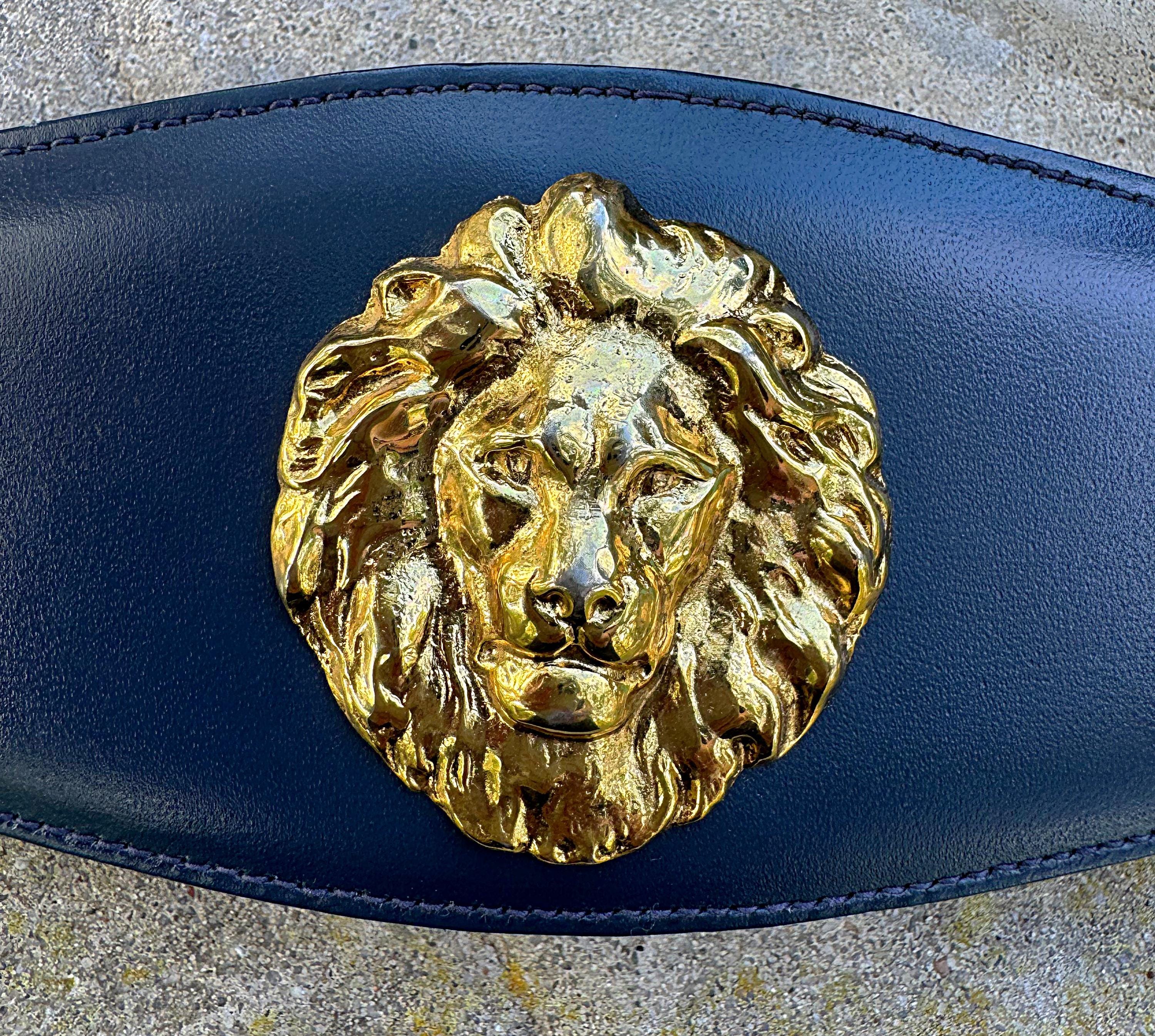 Anne Klein Vintage Logo Lions Head Gold Buckle Genuine Leather Belt | Size Large Anne Klein Lion Head Belt - Etsy main image 2