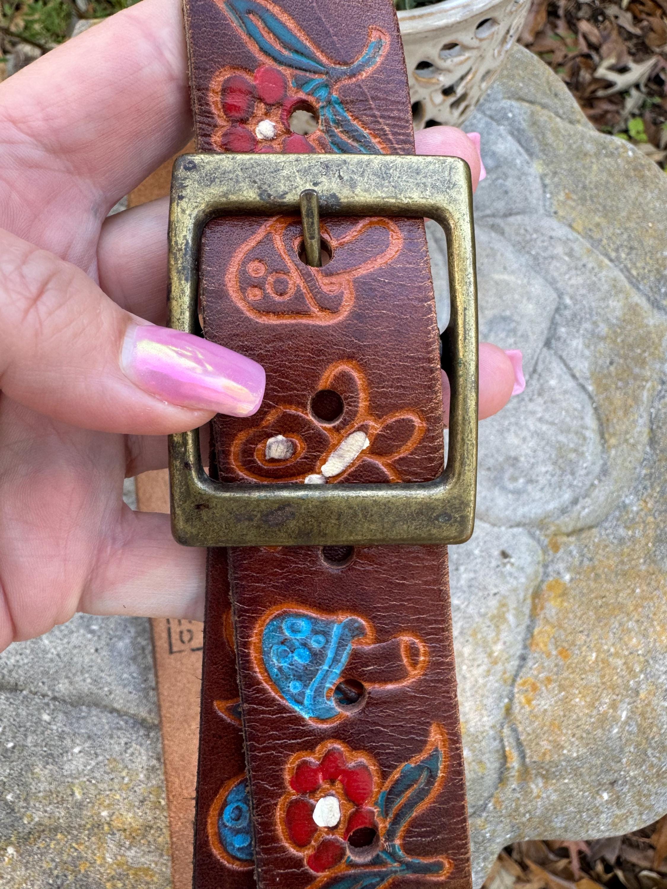 VINTAGE Multicolored Cotton Tooled Leather Belt Myra Bag Women main image 2
