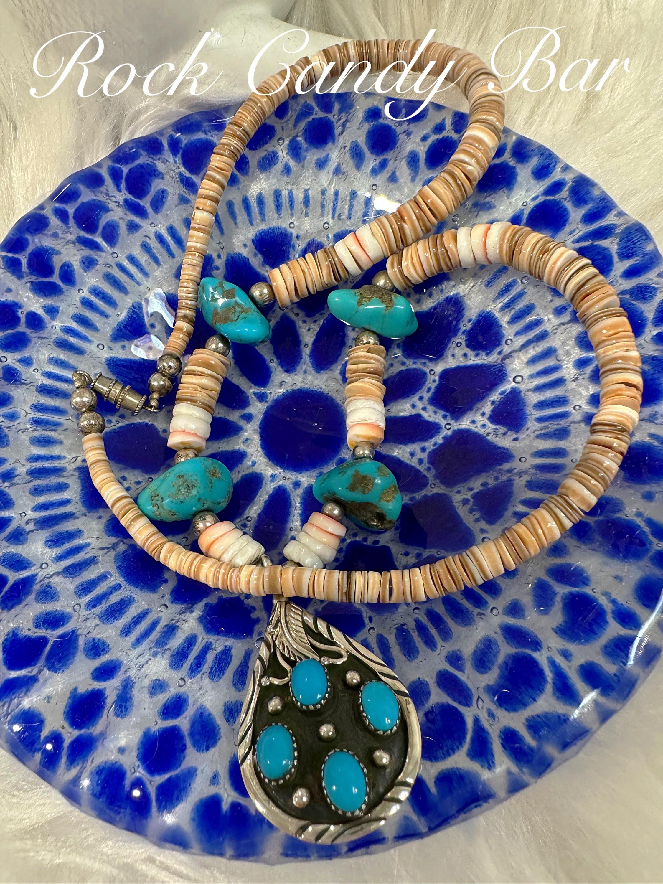 Vintage Navajo Turquoise & Heishi Shell Necklace by WR – Signed