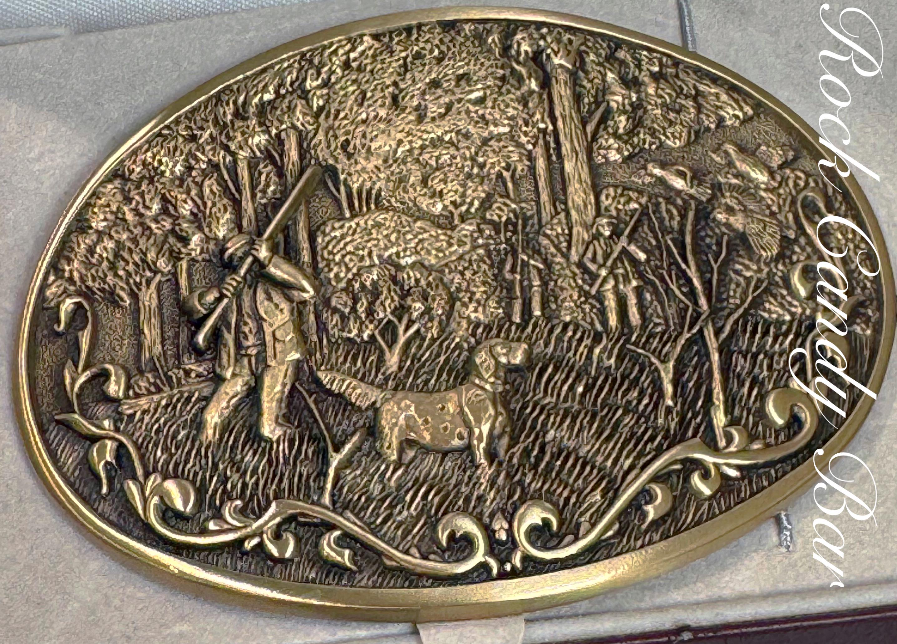 Vintage 1981 O.C. Tanner Solid Brass Belt Buckle – Hunting Scene