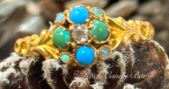 Antique Gold Flower Clover Ring – Multi-Gemstone … - image 7