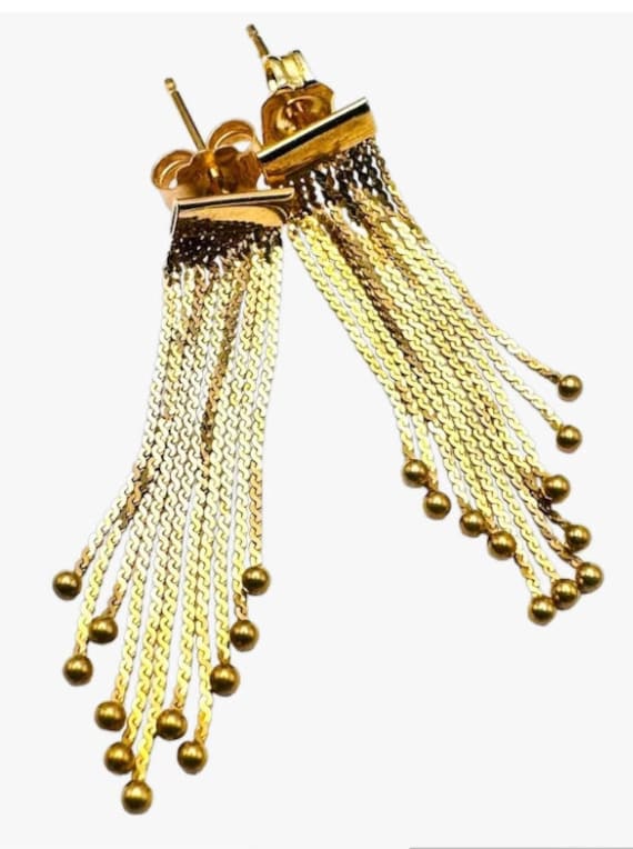 Vintage 14k Yellow Gold Tassel Chain Drop Earrings
