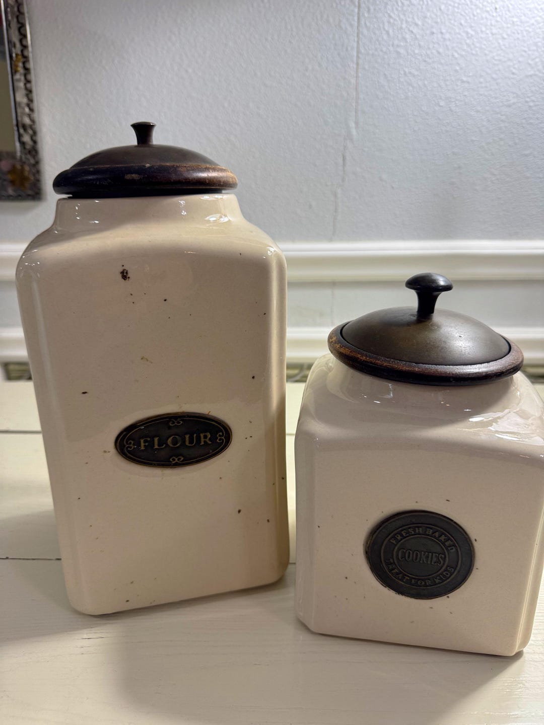 Vintage Retro Beige Canisters Set of Two Country Kitchen French Country ...