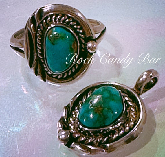 Vintage Navajo Turquoise Ring & Turquoise Pendant… - image 1