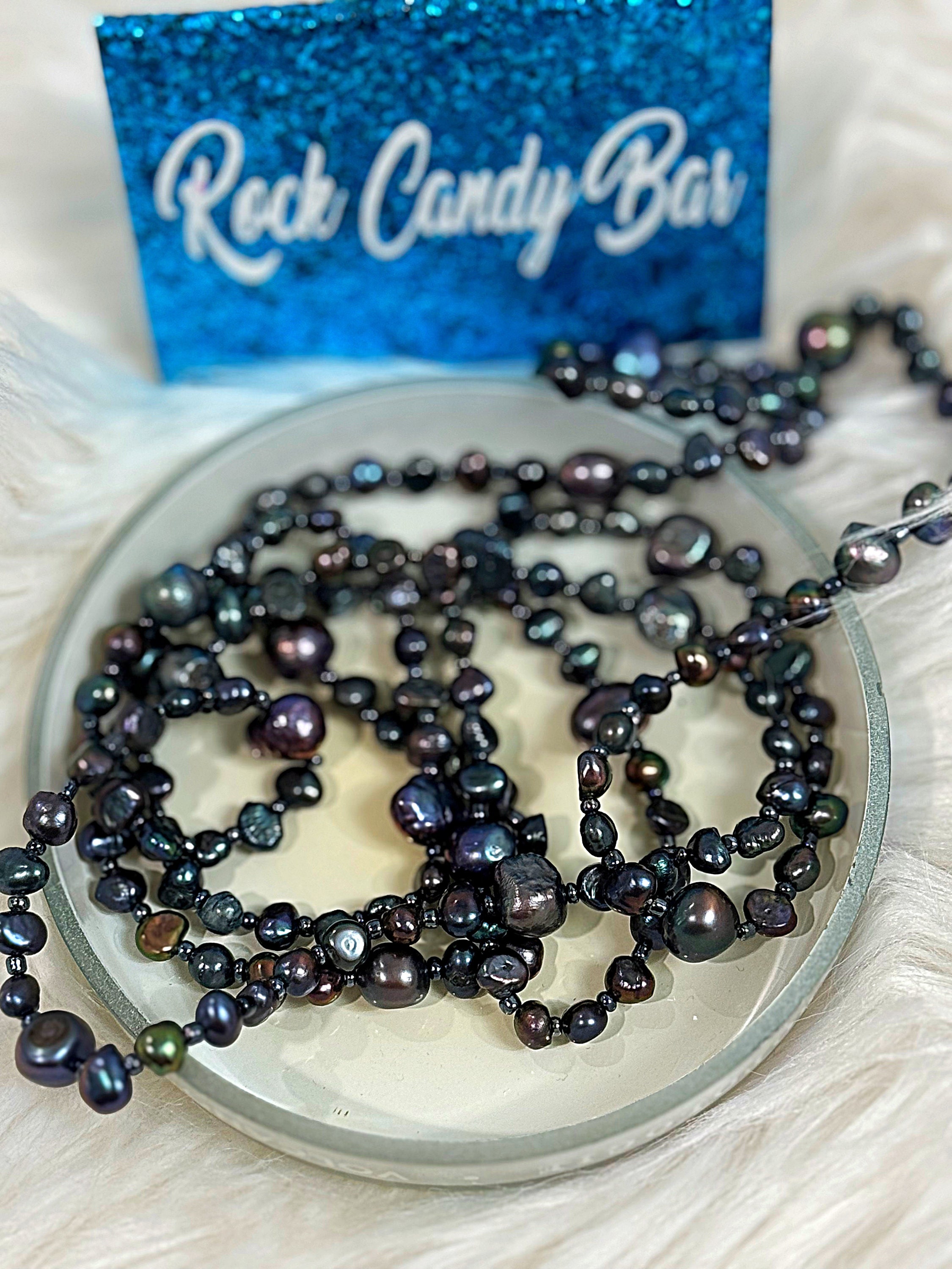 Collana lunga con perline di vetro nei toni del blu, collana lunga con