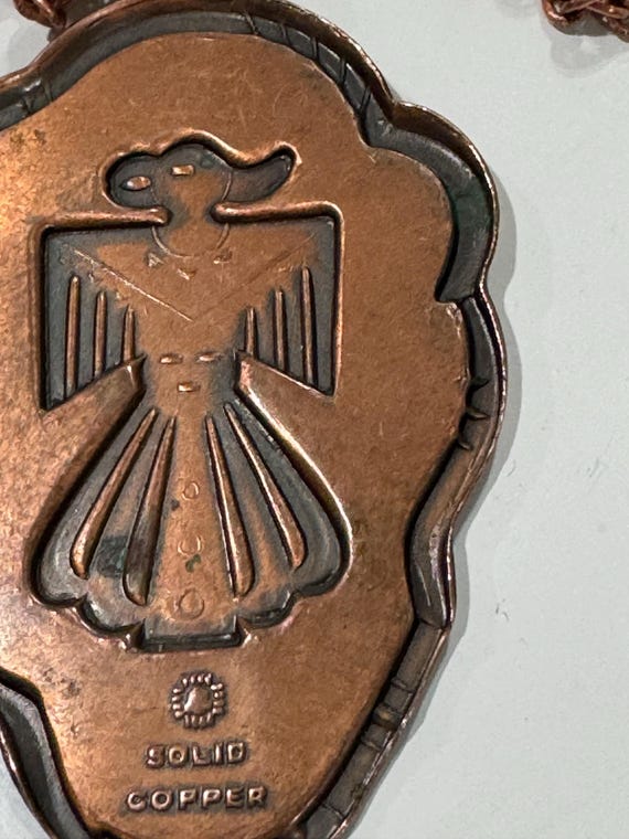 Vintage Copper Thunderbird Shield Necklace: Nativ… - image 10