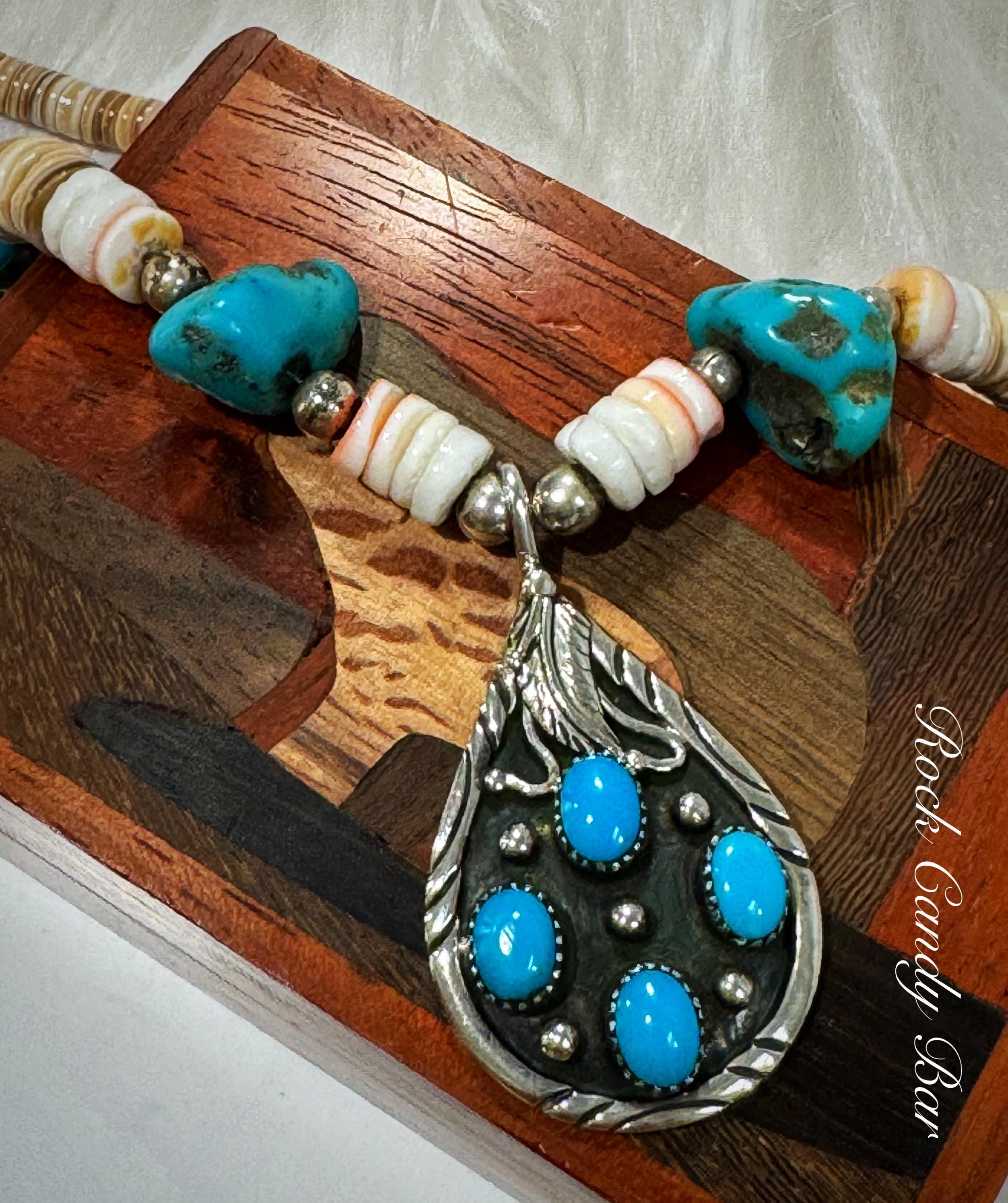 Vintage Navajo Turquoise & Heishi Shell Necklace by WR – Signed