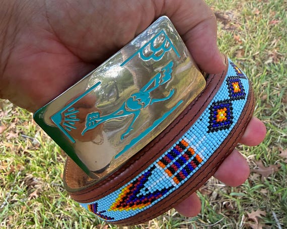 Vintage 1970s Artisan Leather Belts – Hand-painted, Beaded  display picture 1
