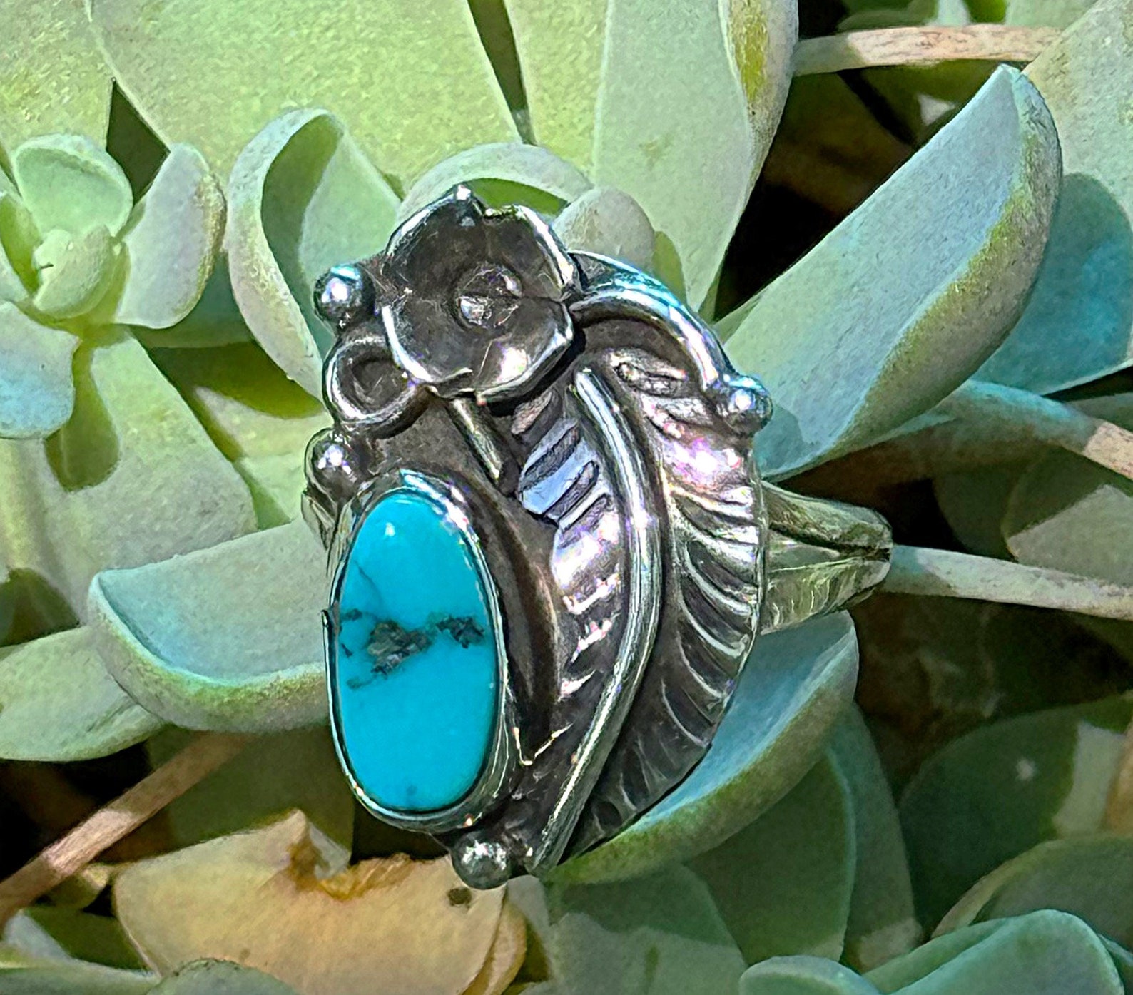 Vintage Navajo Turquoise Ring Vintage Sterling Silver Size 6.5 Cool ...