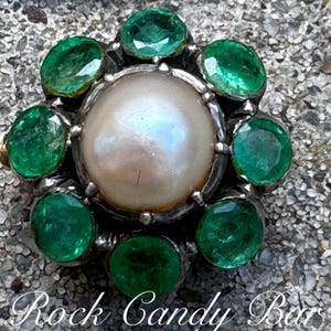 Antique Victorian Emerald Clasp Emerald Clasp 19th Century French 18k Gold & Silver Emerald and Pearl Flower Clasp Genuine Emeralds Flower