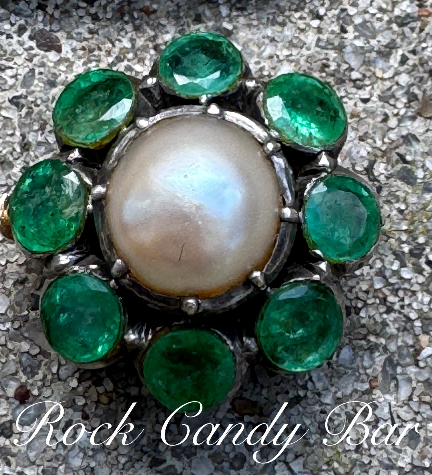 Antique Victorian Emerald Clasp Emerald Clasp 19th Century French 18k Gold & Silver Emerald and Pearl Flower Clasp Genuine Emeralds Flower