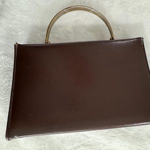 Bolso vintage de los años 50, estilo moderno, marrón, con asa superior, regalo para coleccionistas de bolsos, amantes de los bolsos, regalos temáticos de bolsos