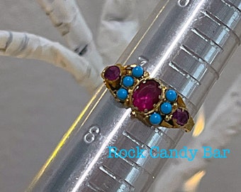 Antiker Edelstein-Bandring – Amethyst-Rubin-Türkis, 9Kt Gold (möglicherweise 15K), seltenes Erbstück aus Großbritannien, Größe 7,25