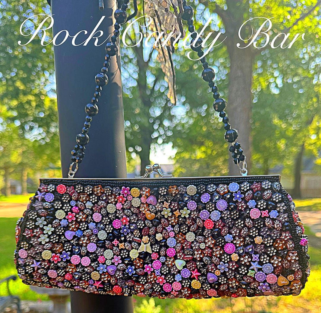 Statement Purses Vintage Black Beaded Floral Purse – Handmade Statement Bag ...