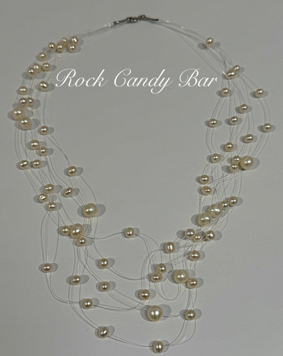 Vintage Invisible Pearl Popper Necklace Floating P