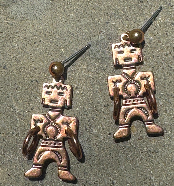 Excellent Vintage Navajo Native American Sterling Silver Hoop Dancer Earrings Excellent Vintage Navajo Native American Sterling Silver Hoop Dancer Earrings