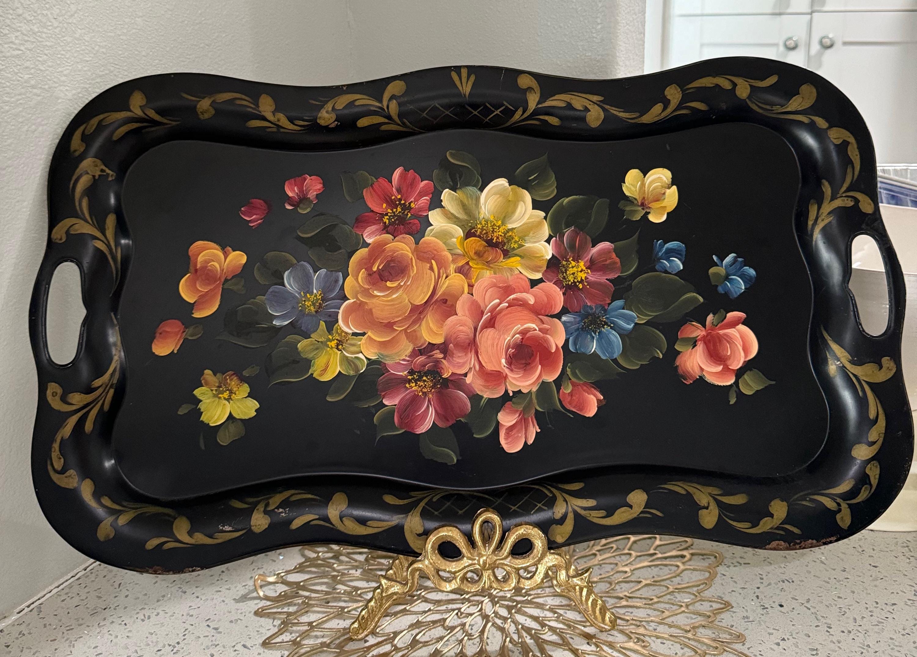 Vintage Bed & Breakfast Serving Trays – Hand Painted Floral Tray