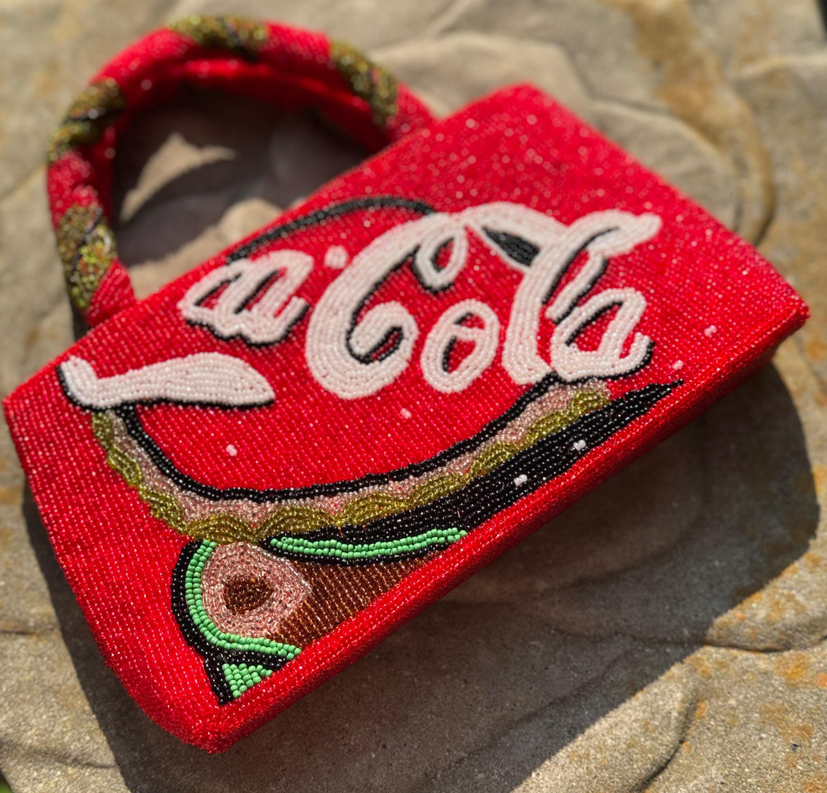 Rare Vintage Coca-cola Beaded Purse Red Mini Handbag Retro 90s