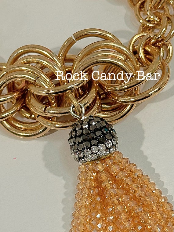 Vintage Long Crystal Tassel Chain Gold Circle Chai