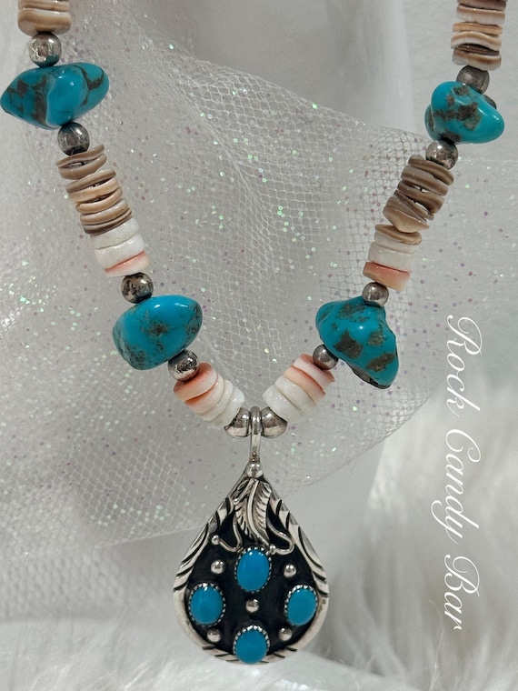 Vintage Navajo Turquoise & Heishi Shell Necklace by WR – Signed