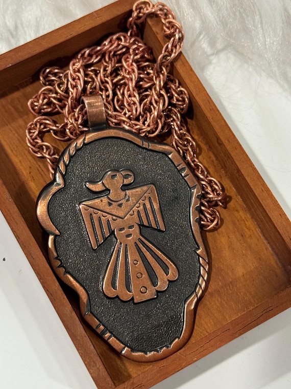 Vintage Copper Thunderbird Shield Necklace: Nativ… - image 5