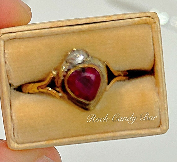 Antique Edwardian Ruby Heart Diamond Ring – One-o… - image 1