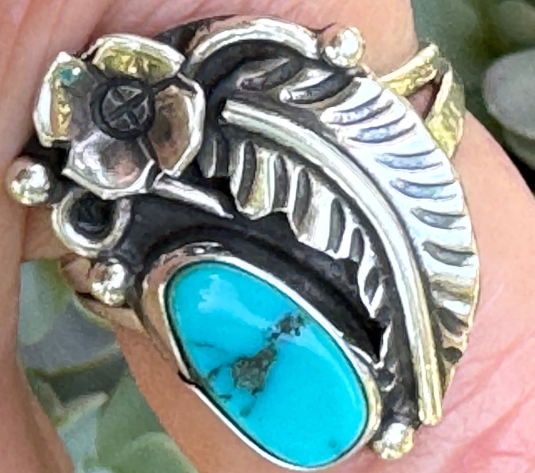 •TURQUOISE - 1• Navajo silver ring (size 6.5)