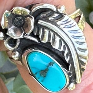 Vintage Navajo anillo turquesa vintage plata de ley tamaño 6.5 fresco anillo navajo vintage anillo de plata de ley joyería del suroeste