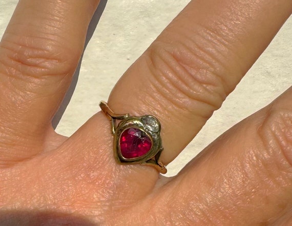 Antique Edwardian Ruby Heart Diamond Ring – One-o… - image 7