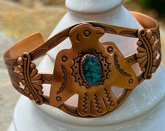 Vintage Native American Copper Thunderbird Cuff Bracelet