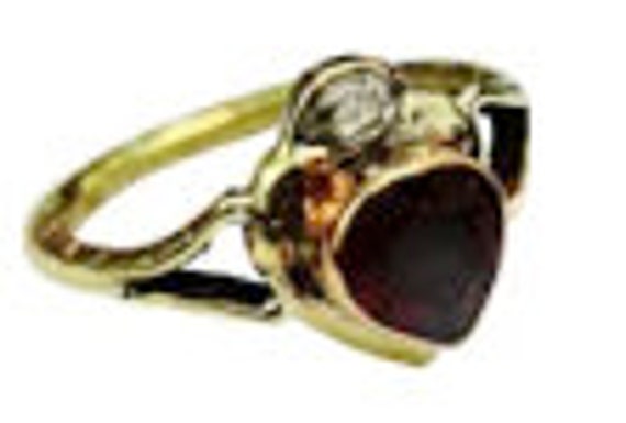 Antique Edwardian Ruby Heart Diamond Ring – One-o… - image 4
