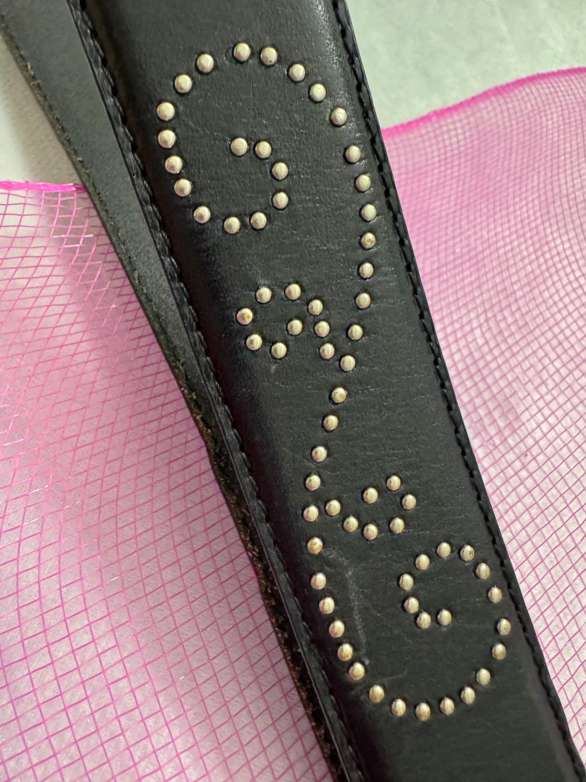 Vintage Brighton Black Leather Belt: Studded Floral Design  display picture 2