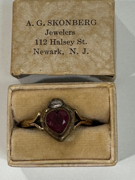 Antique Edwardian Ruby Heart Diamond Ring – One-o… - image 2