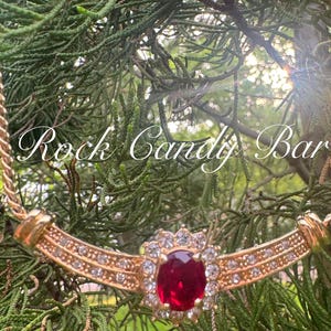 Vintage Ruby Necklace Rhinestone Faux Ruby Necklace Pretty Red Necklace Fancy Prom Necklace Gorgeous Red Statement Necklace Red & Gold
