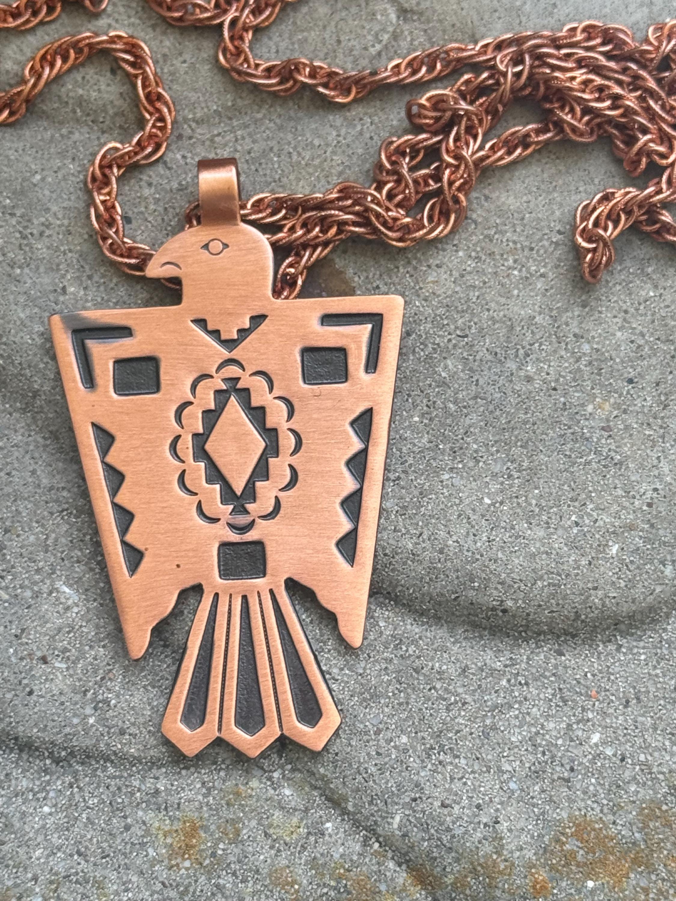 Vintage Copper Thunderbird Necklace – Signed Copper Bell Native 