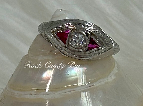 Antique Evil Eye Ring – 18k White Gold, Diamond &… - image 1