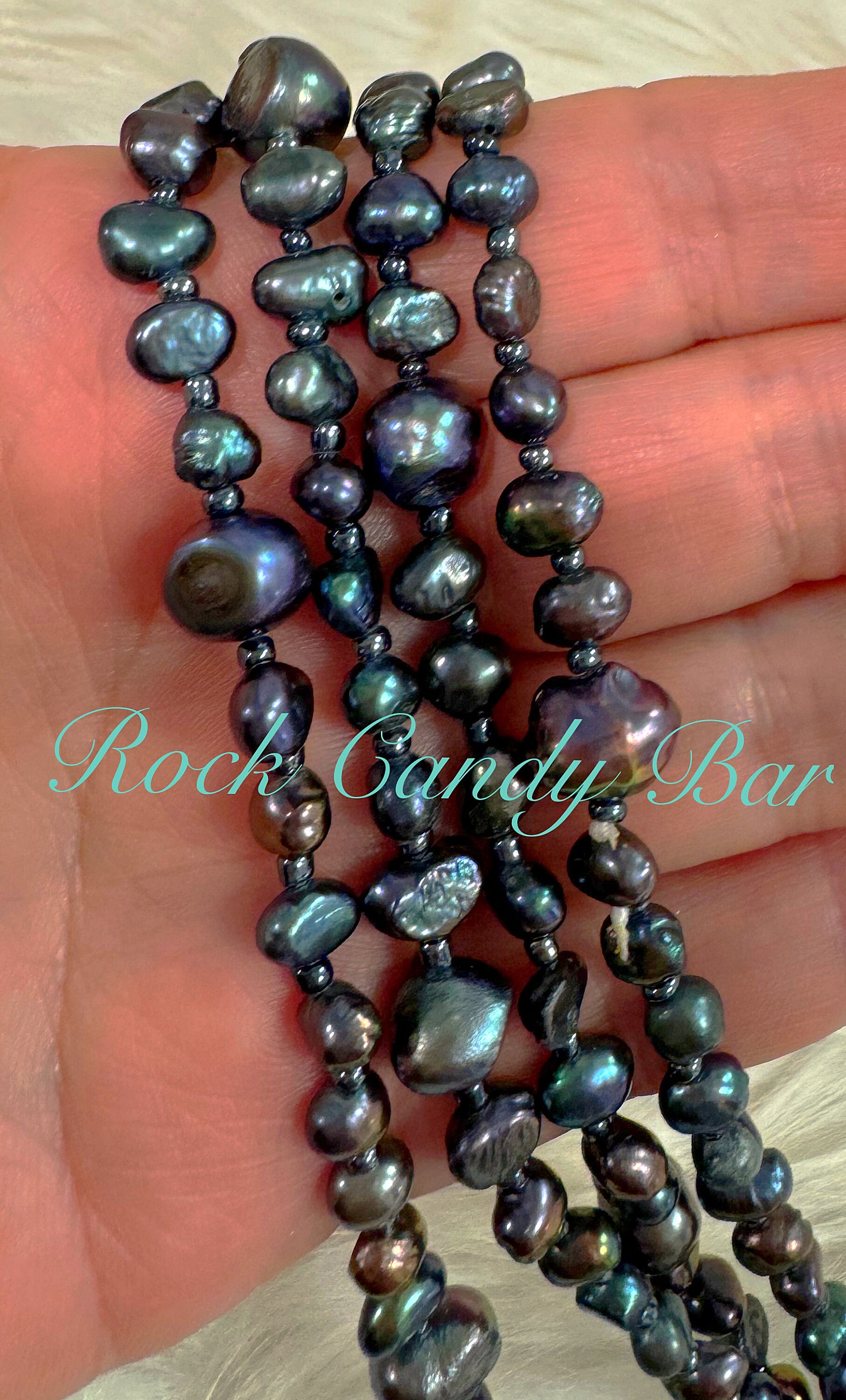 Avalaya Collana Lunga Geometrica In Corda Nera Con Perline Legno Dipinte Blu - 100 Cm Regolabile