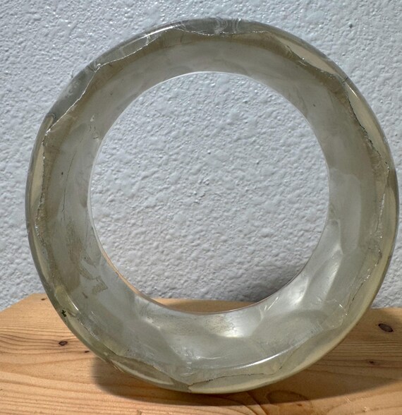 Vintage 80s Metallic Silver Lucite Bangle – Chunk… - image 3