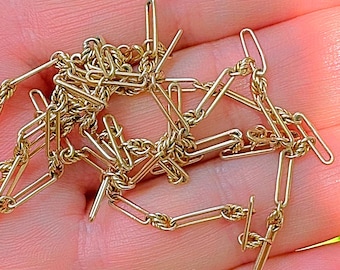 Antike 9K Gold Büroklammer Kettenhalskette - 75 cm Europäischer Massivgold Vintage Schmuck, Romantisches Erbstück Geschenk für Sie