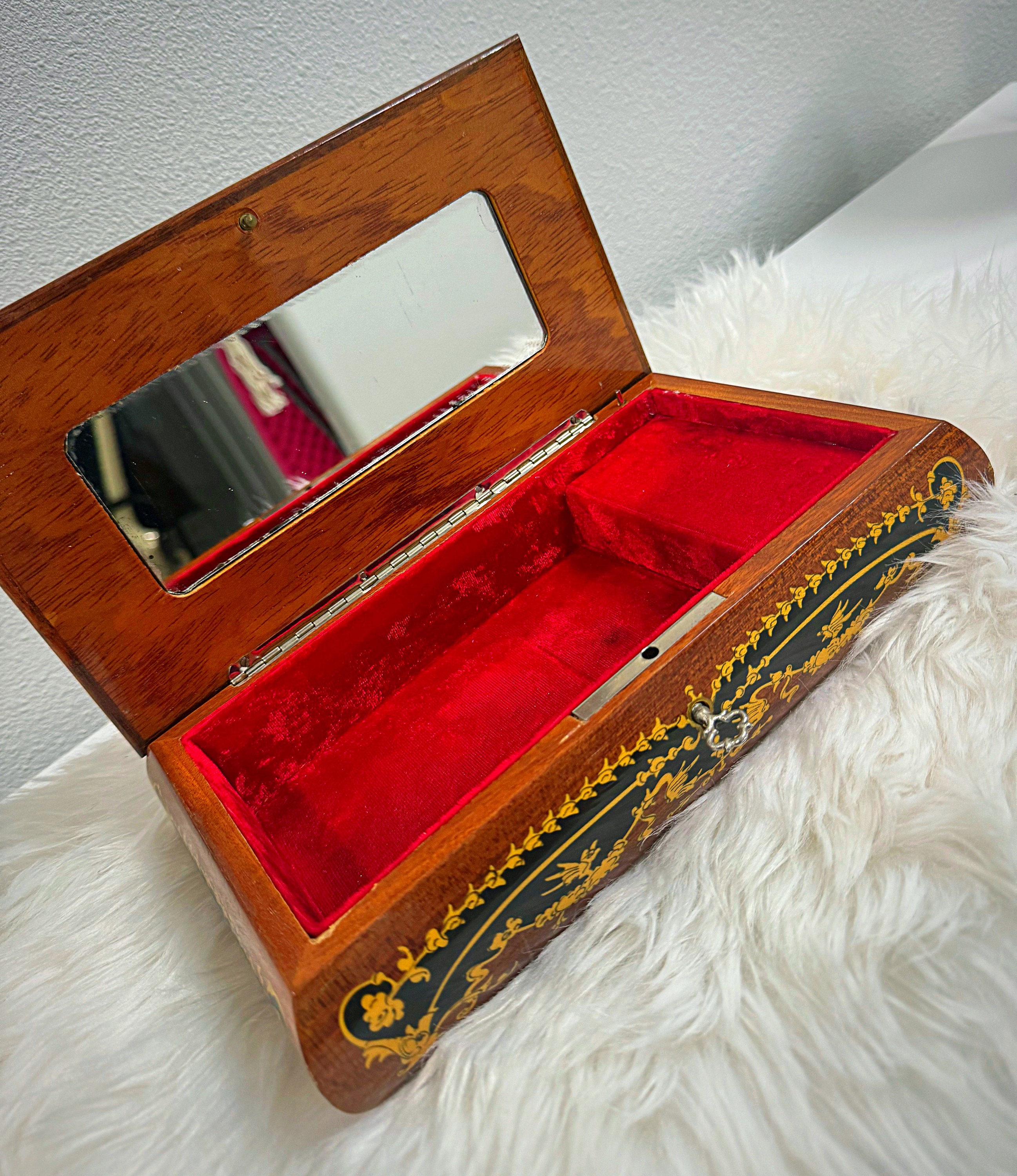 Vintage Reuge Jewelry Music Box – Italian Footed Wooden Inlay